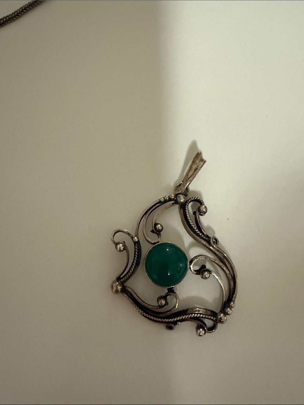Sterling Silver Green Agate Scrollwork Pendant